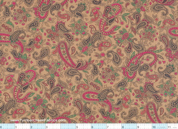 Paisley Cocoa Brick Green Cotton Fabric